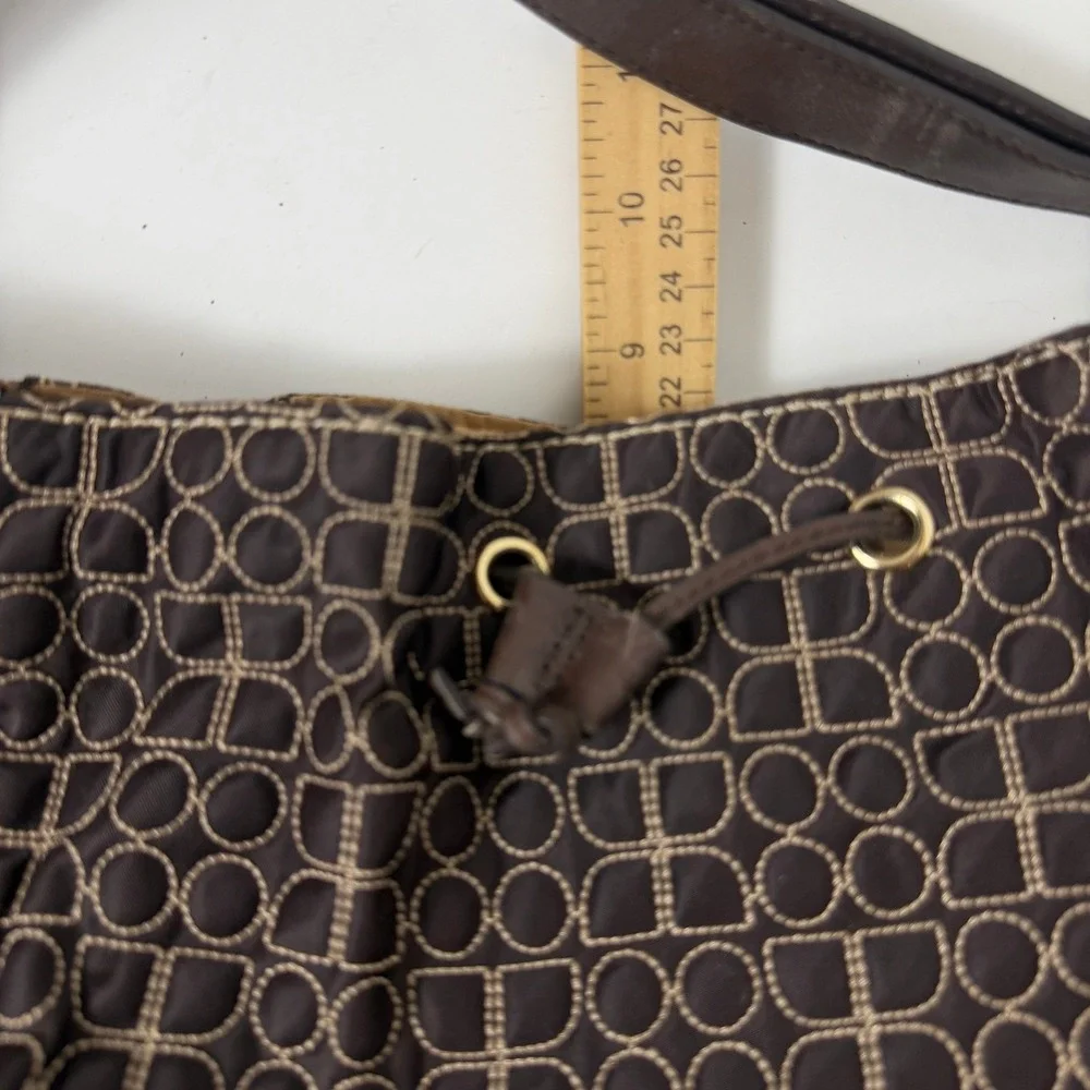 Kate Spade Womens Brown Quilted Nylon Shoulder Bag Hobo Drawstring Geometric